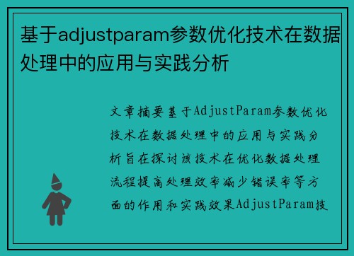 基于adjustparam参数优化技术在数据处理中的应用与实践分析